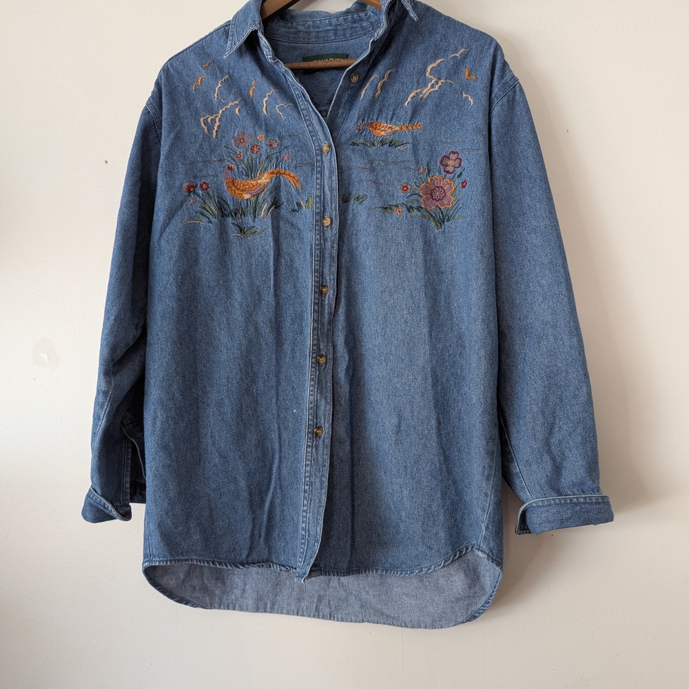Pheasant Embroidered Denim Shirt